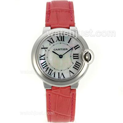 Cartier Ballon bleu de Cartier with MOP Dial-Pink Leather Strap-Sapphire Glass