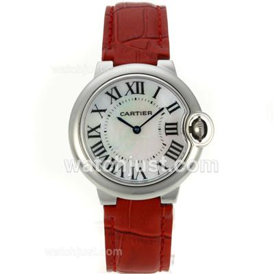 Cartier Ballon bleu de Cartier with MOP Dial-Red Leather Strap-Sapphire Glass