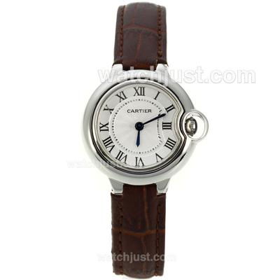 Cartier Ballon bleu de Cartier with White Dial-Leather Strap-Lady Size