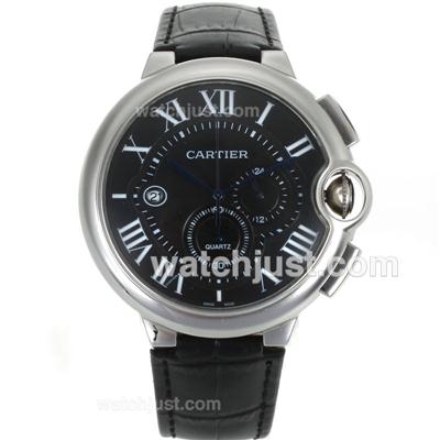 Cartier Ballon bleu de Cartier Working Chronograph with Black Dial-Leather Strap