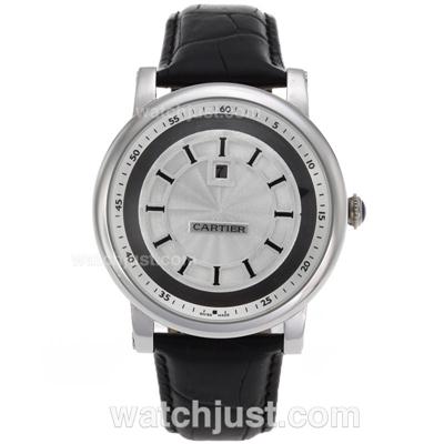 Cartier Classic Automatic with White Dial-Leather Strap