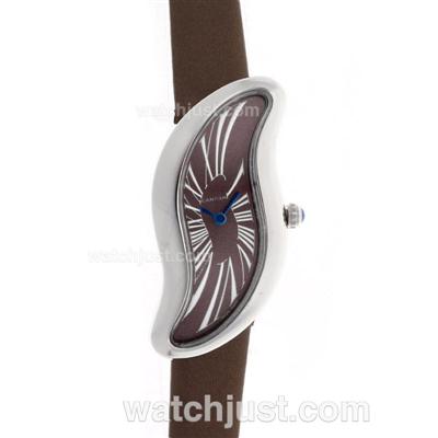 Cartier Classic Brown Dial with Leather Strap-Lady Size