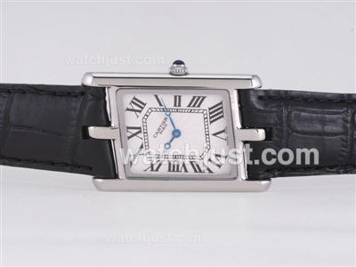 Cartier Classic with White Dial and Black Strap-Lady Size