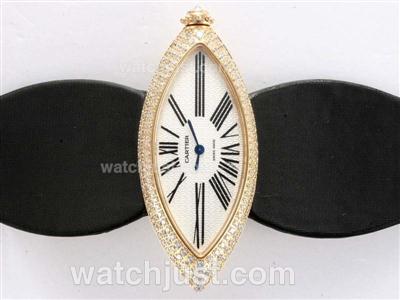 Cartier Montre Calisson De Swiss ETA Movement Gold Case Diamond Bezel with White Dial Lady Size