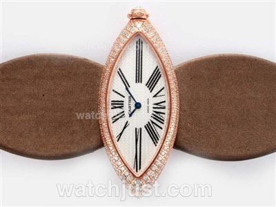 Cartier Montre Calisson De Swiss ETA Movement Rose Gold Case Diamond Bezel with White Dial Lady Size