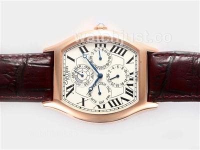 Cartier Tortue Quantieme Perpetual Automatic Rose Gold Case with White Dial