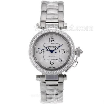 Cartier Pasha Automatic Diamond Bezel with White Dial S/S