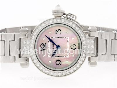 Cartier Pasha Diamond Bezel and Marking with Pink MOP Dial- Lady Size