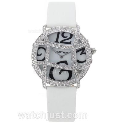 Cartier Pasha Diamond Bezel with White Dial and Strap Lady Model