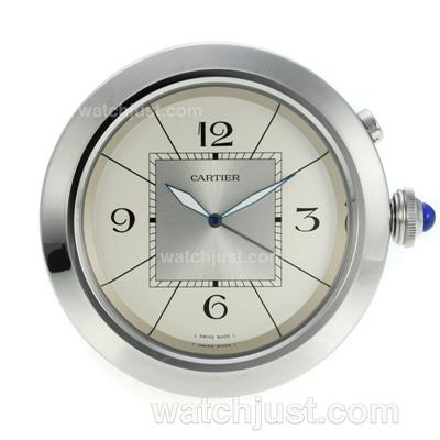 Cartier Pasha Swiss ETA 804.192 Alarm Quartz Movement Travel Clock with White Dial S/S