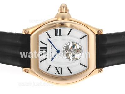 Cartier Roadster Tourbillon Manual Winding Rose Gold Case with White Dial-Rubber Strap