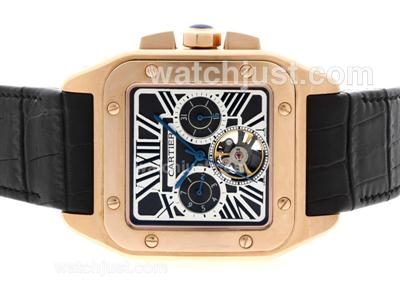 Cartier Santos 100 Tourbillon Chronograph Automaic Rose Gold Case with Black Dial