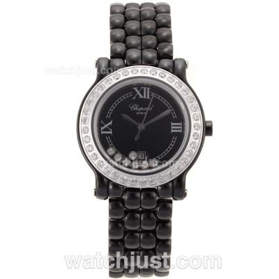 Chopard Happy Sport Full Black Authentic Ceramic Diamond Bezel with Black Dial-Lady Size