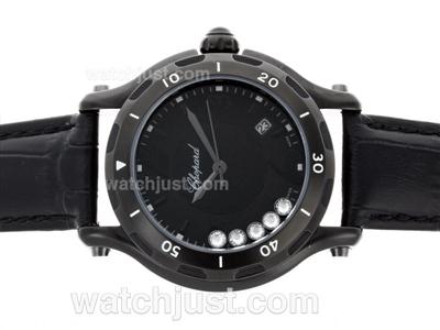 Chopard Happy Sport PVD Case Black Dial with Leather Strap-Lady Size