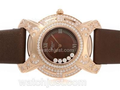 Chopard Happy Sport Rose Swiss ETA Movement Rose Gold Case Diamond Bezel with Brown Dial