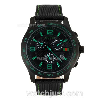 Gucci G-Timeless Collection Automatic PVD Case Green Markers with Black Dial-Leather Strap