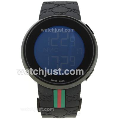 Gucci I-Gucci Collection Original Japanese Quartz Movement PVD Case with Blue Digital Displayer-Rubber Strap