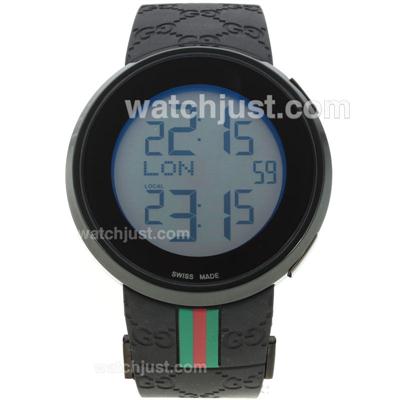 Gucci I-Gucci Collection Original Japanese Quartz Movement PVD Case with Grey Digital Displayer-Rubber Strap