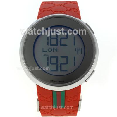 Gucci I-Gucci Collection Original Japanese Quartz Movement with Digital Displayer-Red Rubber Strap