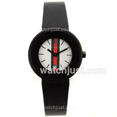 Gucci I-Gucci Collection PVD Case with White Dial-Black Leather Strap