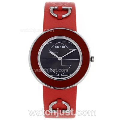 Gucci I-Gucci Collection Red Bezel with Black Dial-Red Leather Strap