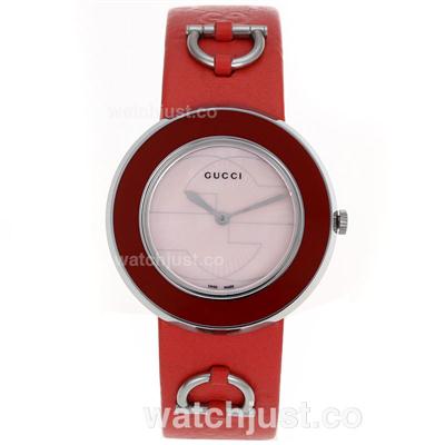 Gucci I-Gucci Collection Red Bezel with Pink Dial-Red Leather Strap