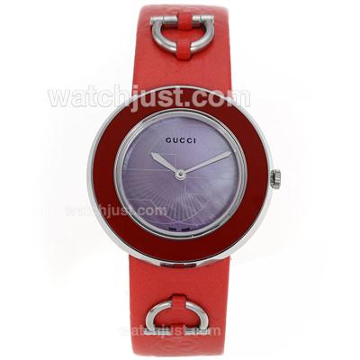 Gucci I-Gucci Collection Red Bezel with Purple MOP Dial-Red Leather Strap