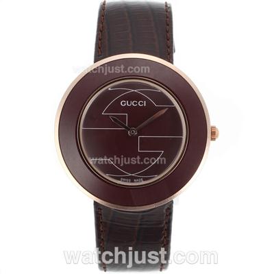 Gucci I-Gucci Collection Rose Gold Case Brown Bezel with Brown Dial- Brown Leather Strap