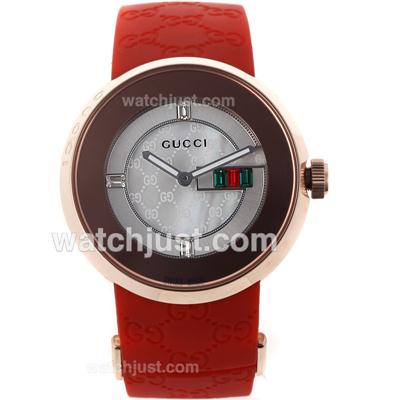 Gucci I-Gucci Collection Rose Gold Case with MOP Dial CZ Markers -Red Rubber Strap