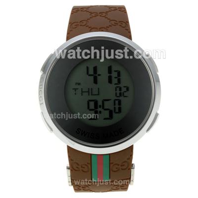 Gucci I-Gucci Collection with Digital Displayer-Brown Rubber Strap