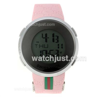 Gucci I-Gucci Collection with Digital Displayer-Pink Rubber Strap