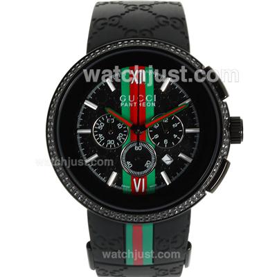 Gucci I-Gucci Collection Working Chronograph PVD Case and Diamond Bezel with Black Dial-Rubber Strap