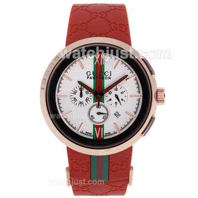 Gucci I-Gucci Collection Working Chronograph Rose Gold Case with White Dial-Red Rubber Strap