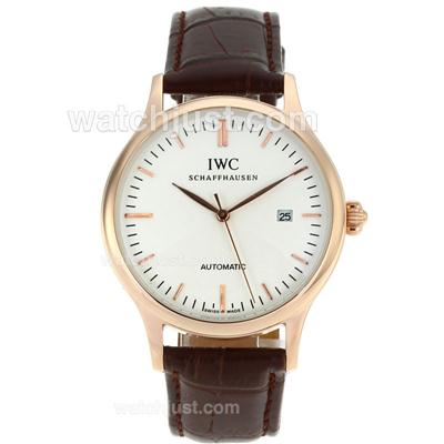 IWC Classic Automatic Rose Gold Case Stick Markers with White Dial-18K Plated Gold Movement