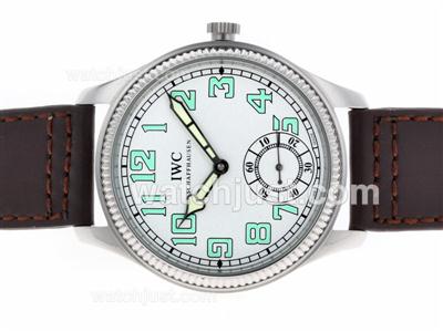 IWC Fllegerur Manual Winding Green Markers with White Dial-Leather Strap