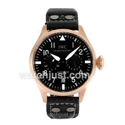 IWC Big Pilot 7 Days Working Power Reserve Automatic Rose Gold Case with Black Dial- White Marking