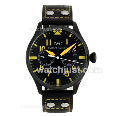 IWC Big Pilot Automatic PVD Case Yellow Markers with Black Dial-Leather Strap