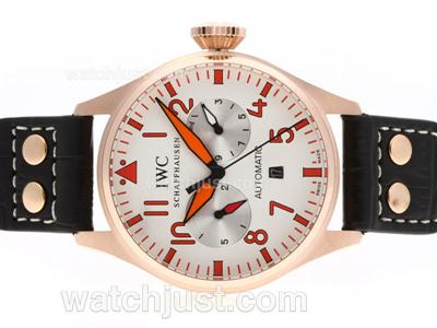 IWC Big Pilot Automatic Rose Gold Case with White Dial-Red Markers