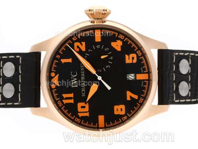 IWC Big Pilot Working Power Reserve Automatic Rose Gold Case with Orange Markers