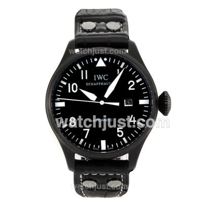 IWC Pilot Automatic PVD Case White Markers with Black Dial-Leather Strap