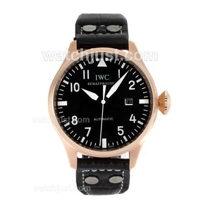 IWC Pilot Automatic Rose Gold Case White Markers with Black Dial-Leather Strap