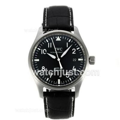 IWC Pilot Mark XVI Swiss ETA 2892 Movement with Black Dial-Black Leather Strap