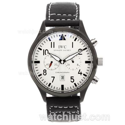 IWC Pilot Working Chronograph PVD Case with White Dial-Leather Strap