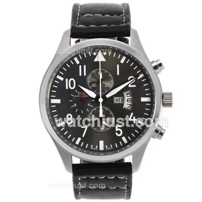 IWC Pilot Working Chronograph with Gray Dial-Leather Strap