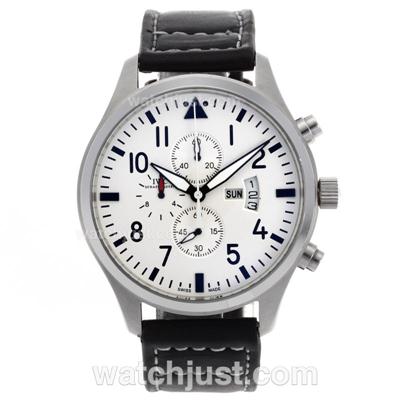 IWC Pilot Working Chronograph with White Dial-Leather Strap