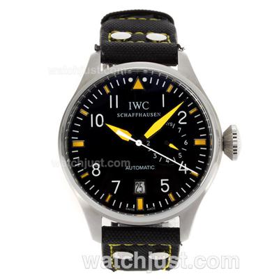 IWC Pilot Working Power Reserve Automatic Yellow Markers with Black Dial-Leather Strap