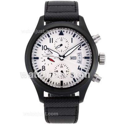 IWC Top Gun Pilot Automatic PVD Case with White Dial-Leather Strap