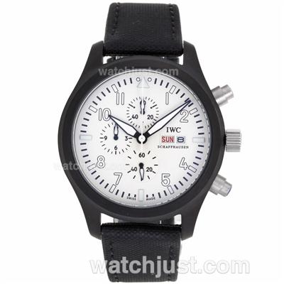 IWC Top Gun Pilot Working Chronograph PVD Case with White Dial-Leather Strap