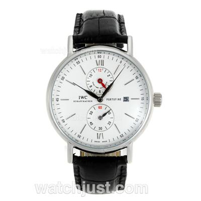 IWC Portofino Two Time Zone Automatic with White Dial-Leather Strap