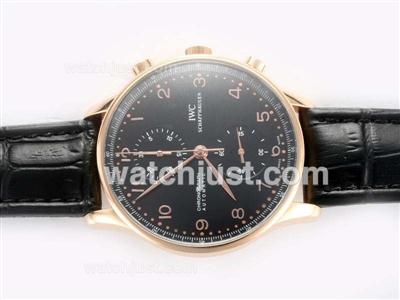 IWC Portugieser Chronograph Swiss Valjoux 7750 Movement Gold Case with Black Dial